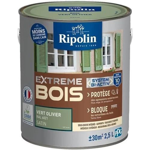 Peinture Ripolin EXTREME BOIS microporeuse satin 2.5 L vert olivier