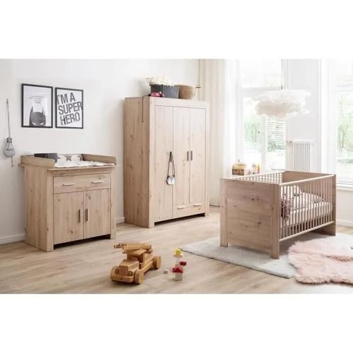 Chambre Bébé Trio : Lit 70 X 140 Cm + Commode À Langer + Armoire Ahoi - Chêne - Trend Team