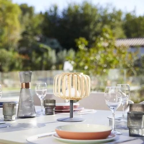 Lampe De Table Sans Fil Standy Mini Bambou Beige Bambou H25cm