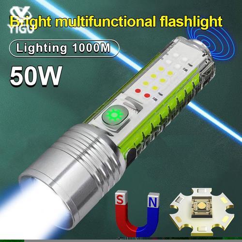 Lampe de poche LED aste super lumineuse avec lumiere laterale, mini torche  multifonction, aimants de bain, eclairage, 50W, 1000m