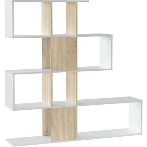 Bibliothèque 4 Niveaux, 11 Compartiments Effet Bois - H145 X L145 Cm