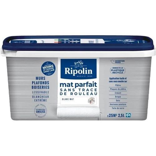 Peinture Mat parfait murs et plafonds - Blanc mat - RIPOLIN - 2.5 L