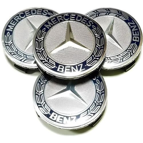 4x Logo Jante Mercedes Benz Bleu Nuit 75mm Cache Moyeu Centre De Roue Emblème