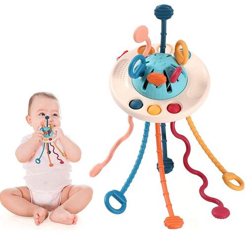 Montessori Bebe 1 2 Ans, Sensoriels Corde À Tirer Poulpe, Jouets De Voyage Et De Dentition, Motricité Fine Pour Bébés, Pour Garçons Filles