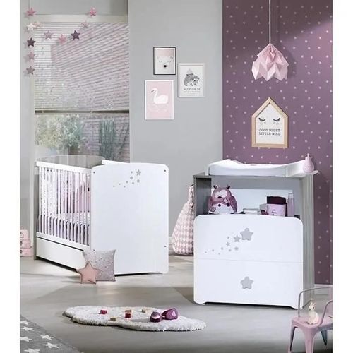 Chambre Bébé Duo Lit 120x60 + Commode 2 Tiroirs Et Une Niche Nao