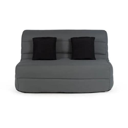 Banquette Bz 2 Places - Tissu Gris + 2 Coussins Noir - L 140 X P 99 X H 98 Cm - Alice - Made In France