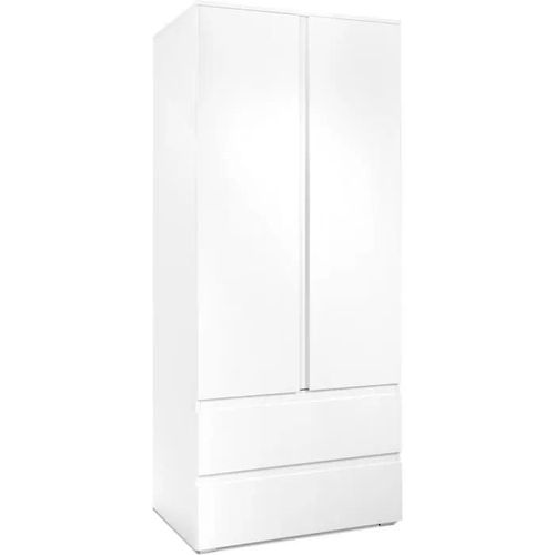 Armoire 2 Portes 2 Tiroirs Blanc- L80 X H191 X P55 Cm