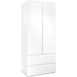 Armoire 2 Portes 2 Tiroirs Blanc- L80 X H191 X P55 Cm