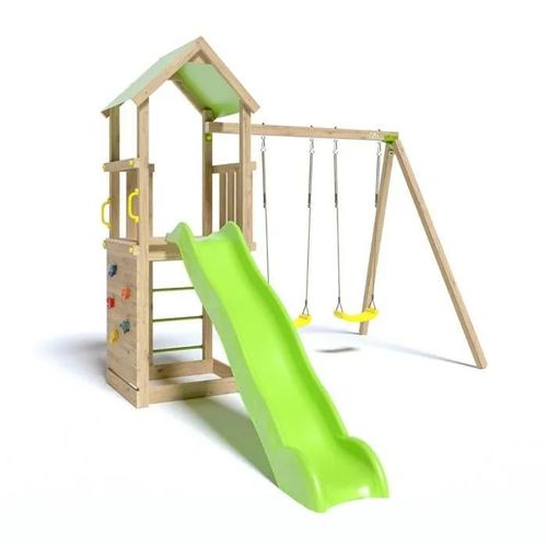 Trigano Aire De Jeux Smart-Xperience - Plate-Forme Et Mur D'escalade + Toboggan + 2 Balançoires