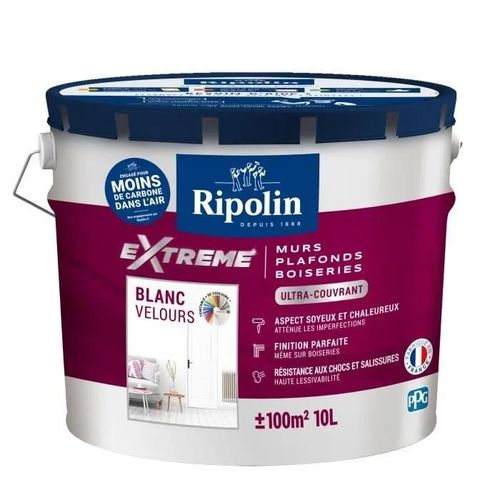 Peinture RIPOLIN Extrême Murs Plafonds Boiseries Blanc Velours 10L