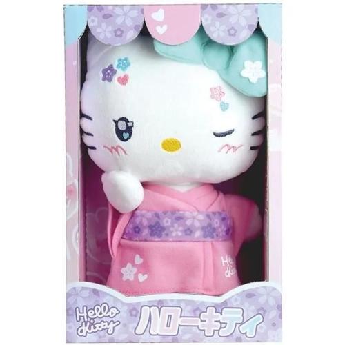 Hello Kitty Kimono Kawai Peluche +- 22 Cm - Jemini - Version Kawai Avec Kimono Rose Et Tongs.