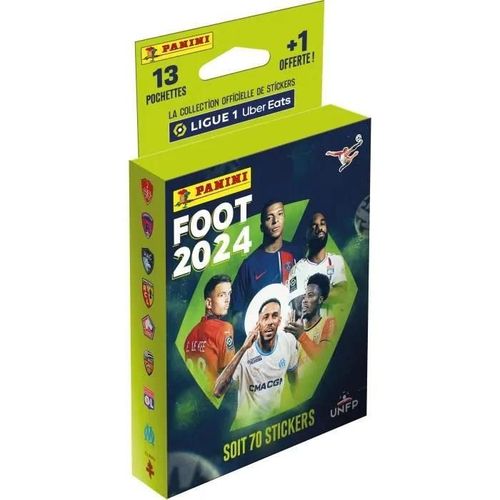 Stickers Panini Foot 2024 Ligue 1 Uber Eats Blister 13 Pochettes + 1 Offert