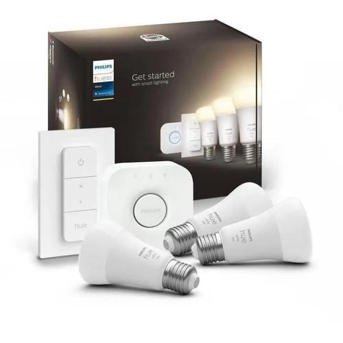 Pack Philips Hue White Kit De Démarrage X3 Led E27 Avec Pont Et Interrupteur Avec Variateur