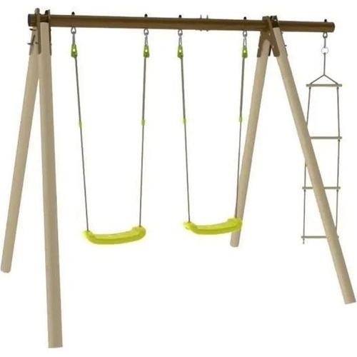 Trigano Portique Bois Et Metal - 1,90m - 2 Balançoires Et 1 Echelle - Piki Trigano