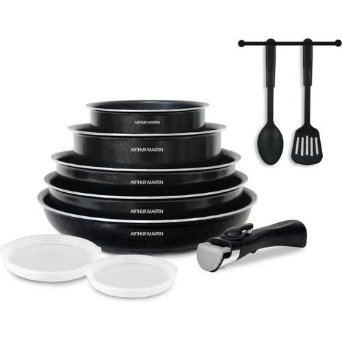 Batterie De Cuisine 10 Pieces Arthur Martin - Aluminium - Tous Feux Sauf Induction - Noir