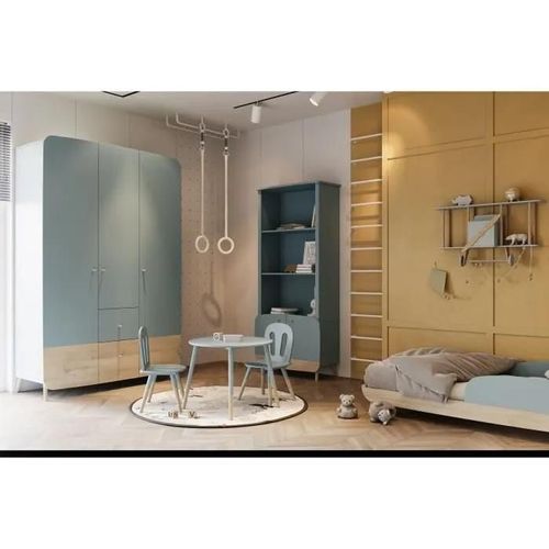 Set 1 Table + 2 Chaises Firmiana - Style Scandinave - Coloris : Bleu Orage & Bois Naturel - Demeyere