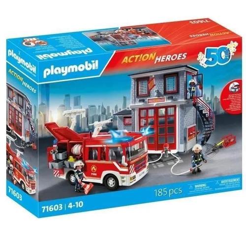 Playmobil Action Heroes 71603 - Poste De Pompiers Avec Camion D'intervention (Spécial 50 Ans)