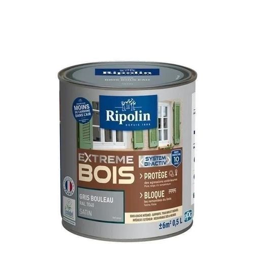 Peinture Ripolin EXTREME BOIS microporeuse satin 0.5 L gris bouleau