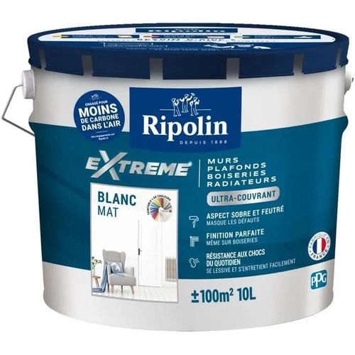 Peinture acrylique RIPOLIN Extrême Murs plafonds et boiseries blanc Mat 10L