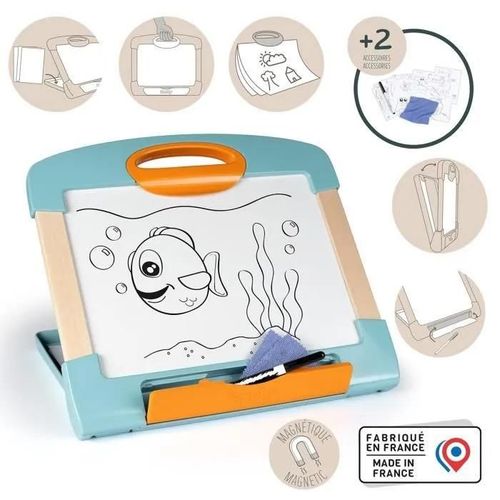 Smoby - Ardoise Nomade - 3 Utilisation Différentes - Inclus : 1 Feutre Effaçable. 4 Coloriages Et 1 Chiffon - Fabriqué En France