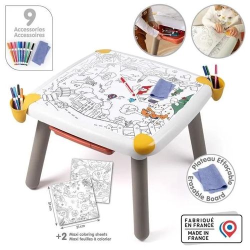 Smoby - Table Enfant Cr¿Ative - Feutre Effacable Pour La Table + 2 Grandes Feuilles De Coloriage - 3 Rangements - Des 3 Ans
