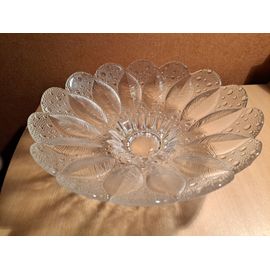 Coupe À Fruits Ancienne En Verre Motifs Feuilles