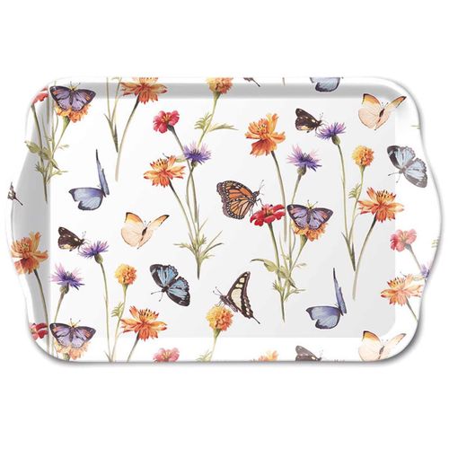 Mini Plateau Rectangulaire Motif Jardin De Papillons  20,5 X 13
