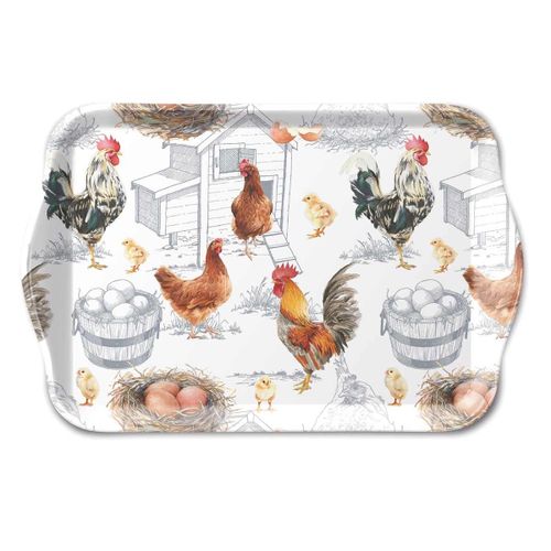 Mini Plateau Rectangulaire Motif Basse-Cour  20,5 X 13,5 Cm