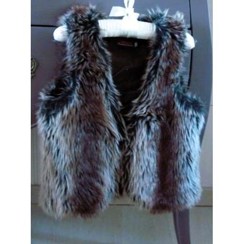 Gilet Fourrure Fille Catimini 8 Ans Tbe Gris Marron