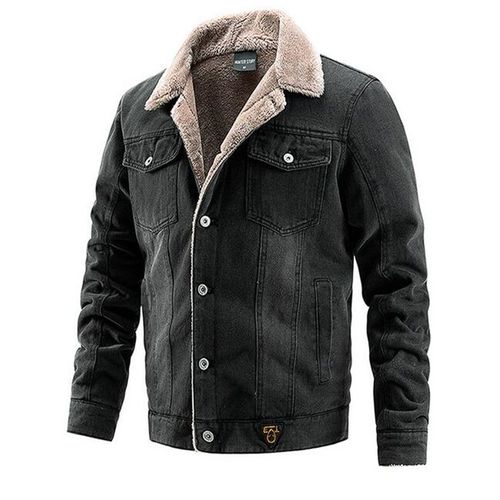 Veste Homme Épaissie À Revers Fashion Black Denim Jacket