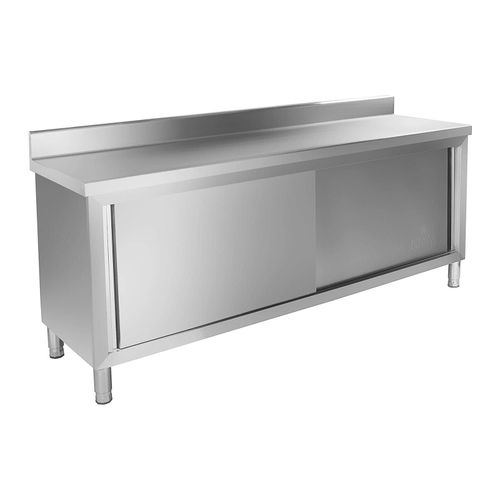 Meuble Bas Inox - 200 X 60 Cm - Avec Dosseret - Capacit? De Charge De 160 Kg