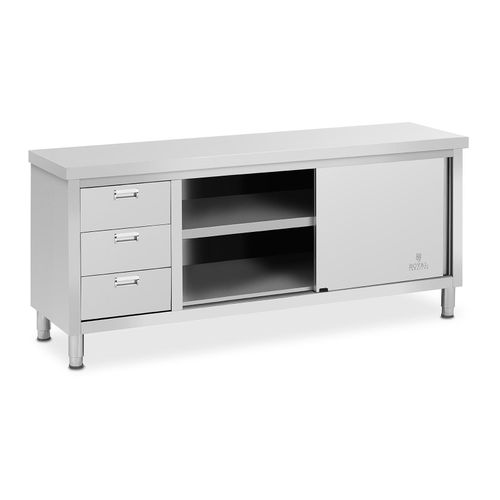 Meuble Bas En Inox - 200 X 60 X 85 Cm - Royal Catering - Capacit? De 600 Kg - 3 Tiroirs