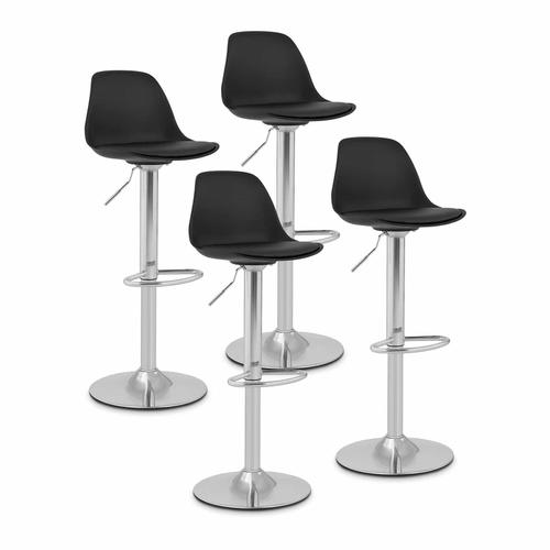 Tabouret De Bar - Lot De 4 - Avec Dossier - Socle Chrom? - Coloris Noir