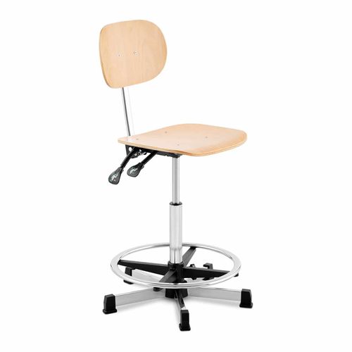 Chaise D'atelier - 120 Kg - Chrome, Bois - Hauteur R?Glable De 550 - 800 Mm