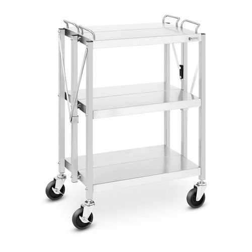 Chariot De Service Pliable - Acier Inoxydable - 3 Plateaux - 90 Kg - 40 X 58 Cm