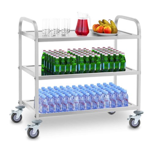 Chariot De Service En Acier - 3 Plateaux - 150 Kg Max. - 2 Freins