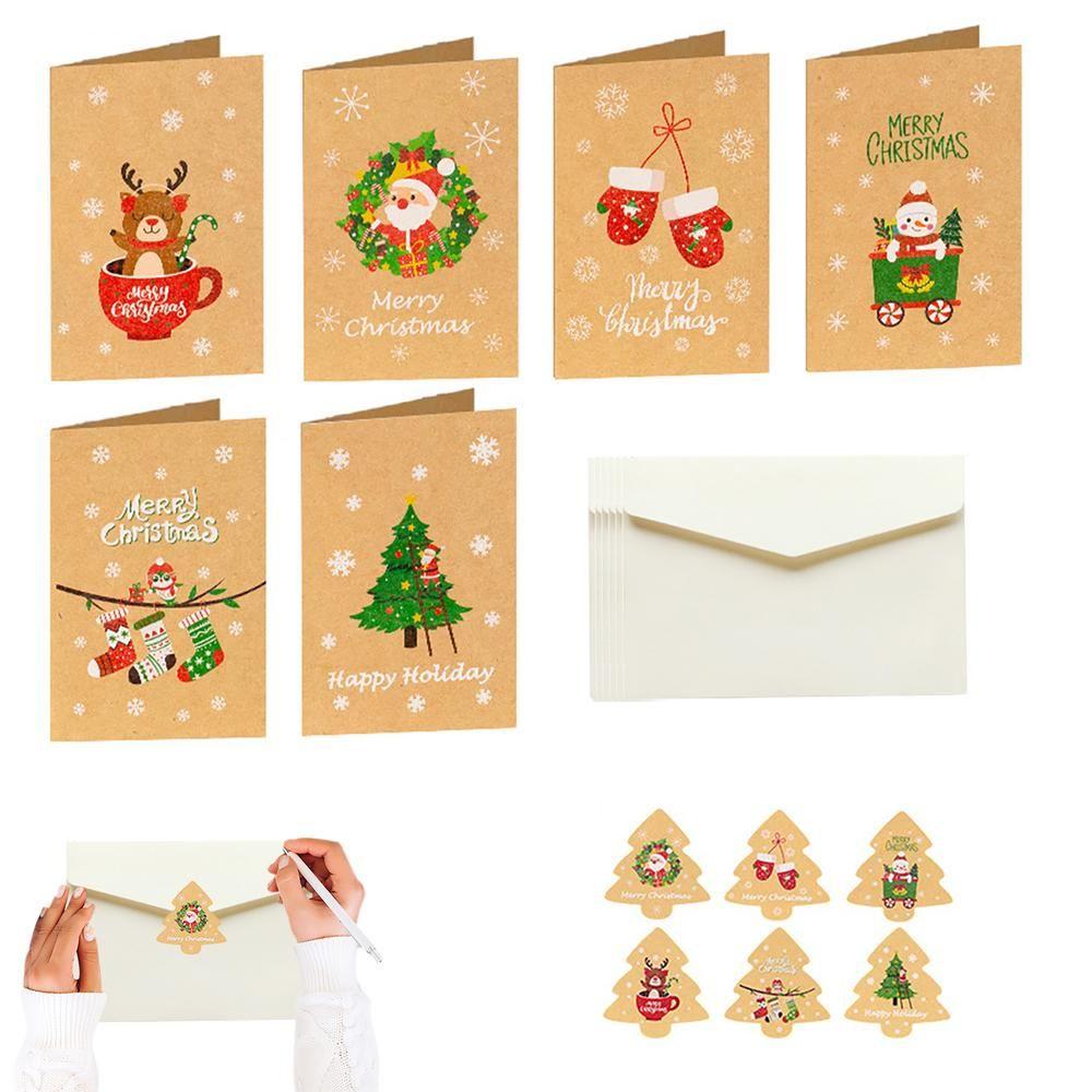 Cartes de joyeux noël avec enveloppes, carte-cadeau Kraft en papier, carte  d'invitation, fournitures pour cadeaux de noël pour la famille et les amis