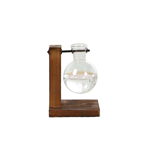 Vase en verre transparent avec cadre en bois, jardinière en verre, ampoule, terrarium de bureau avec support en bois