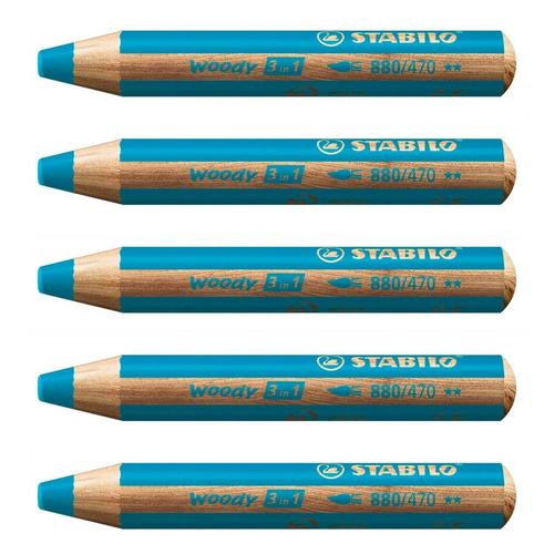 Stabilo Lot De 5 Crayons Woody 3 En 1 Extra Large Vert Jade Clair