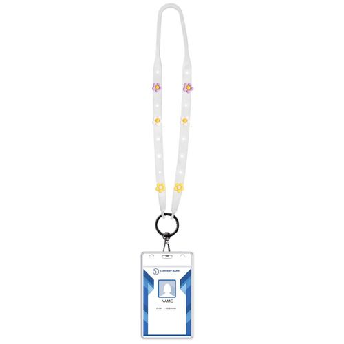 Tour De Cou Blanc Porte-Badge - Fleurs Charms