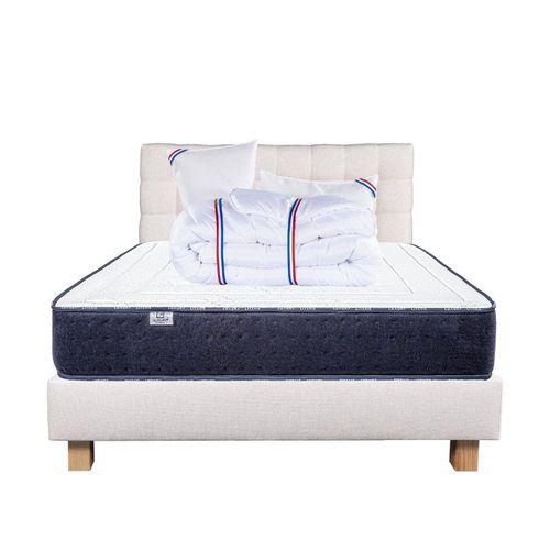 Ensemble Complet Matelas Nuage(24 Cm), Sommier Beige(20cm), Tête De Lit, Oreiller Et Couette, Matelas Mi-Ferme, Face Été/Hiver - Beige, 140x190cm