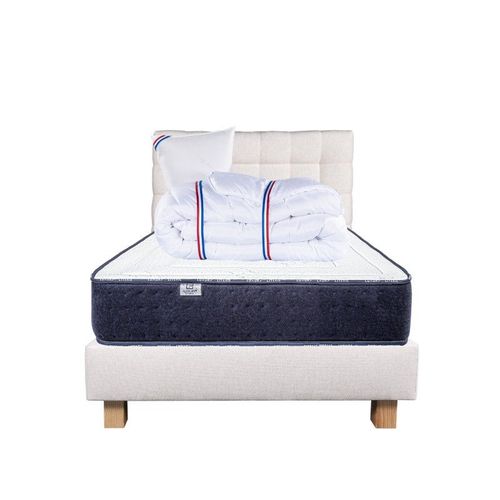 Ensemble Complet Matelas Nuage(24 Cm), Sommier Beige(20cm), Tête De Lit, Oreiller Et Couette, Matelas Mi-Ferme, Face Été/Hiver - Beige, 90x190cm