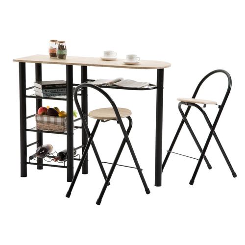 Ensemble Style Avec Table Haute De Bar Mange-Debout Comptoir Et 2 Chaises/Tabourets, En Mdf Chêne Sonoma Et Structure En Métal Noir