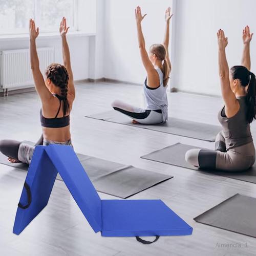 Tapis d'exercice pliable à trois plis Tapis de yoga adulte imperméable  épais avec poignée de transport pour yoga extérieur entraînement intérieur  Bleu