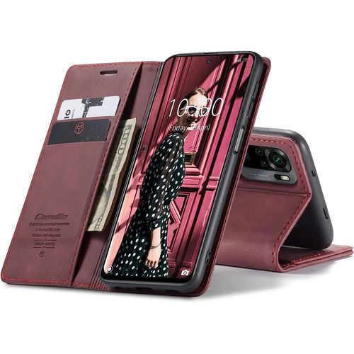 Coque Cuir Pour Xiaomi Redmi Note 10 4g/ Note 10s, Protection Housse En Cuir Pu Portefeuille,Fermeture Magnetique,Fentes Pour Cartes,Fonction De Support.-Rouge