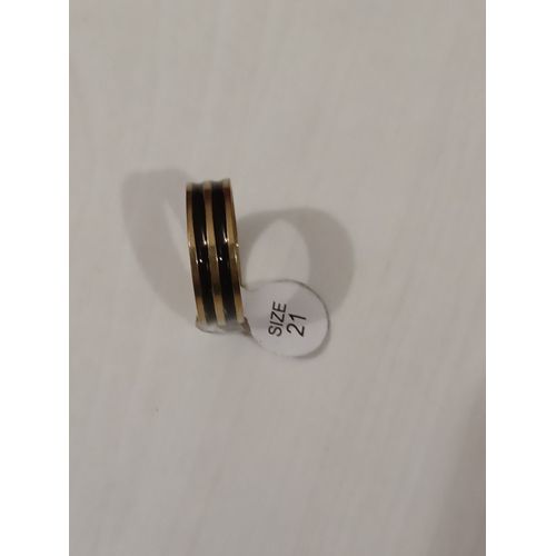 Bague En Acier Inoxydable,Lignes Noires Et Dorées,Taille 21