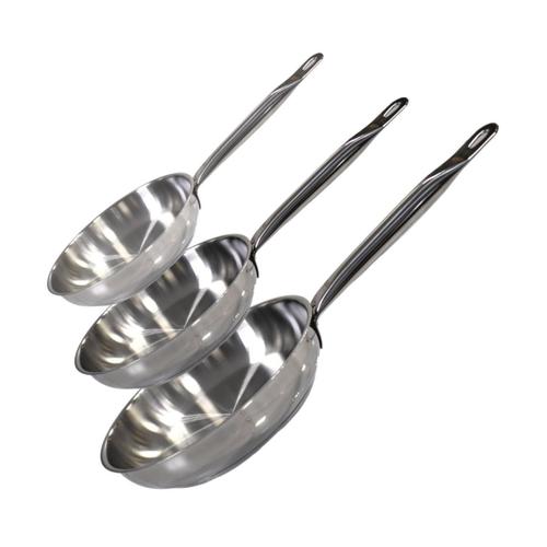 Elo 9903550 Lot De 3 Poêles À Frire Inox 24 Cm 28 Cm Et 32 Cm, 2 Poêles Inox, Poêle À Frire Inox, Poêle De Cuisine Inox, Acier Inoxydable, 24 Cm 28 Cm Et 32 Cm