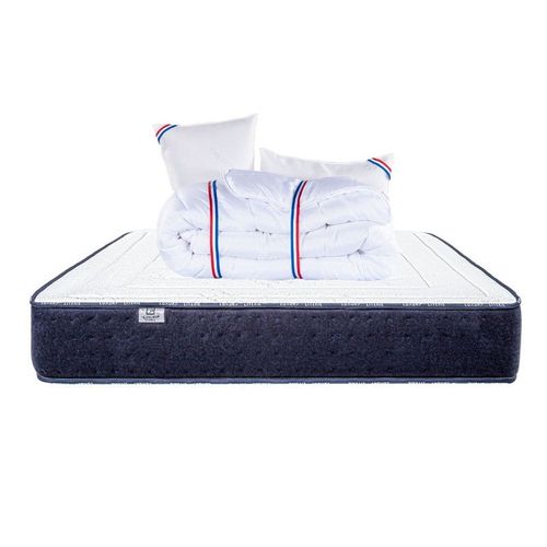 Matelas Nuage (24cm) Inclus Couette Et Oreiller,Mousse Haute Densité, Mi-Ferme, Face Été/Hiver - Blanc, 140x200cm