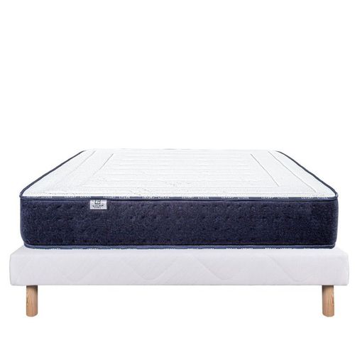 Ensemble Matelas Nuage (24cm) Et Sommier (13cm), Mousses Haute Densité, Mi-Ferme, Face Été/Hiver - Blanc, 140x200cm