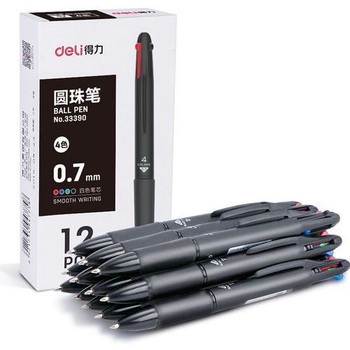Deli-Stylo À Bille Simple Pour Étudiants,Commutateur De Quatre Documents,Tête De Balle De 0.7mm,Outil D'écriture De Bureau,Fournitures Développe,12 Pièces - Type 33390 4 Couleurs Un Stylo